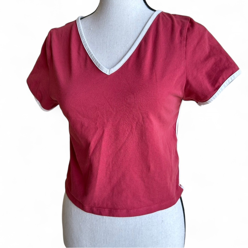 Pink and white v top